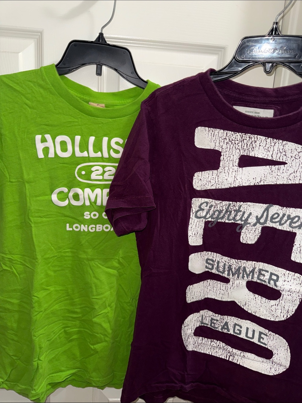 Hollister Bright Green & Aeropostale Deep Plum Graphic Short Sleeve Tees